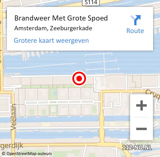 Locatie op kaart van de 112 melding: Brandweer Met Grote Spoed Naar Amsterdam, Zeeburgerkade op 31 januari 2024 21:45
