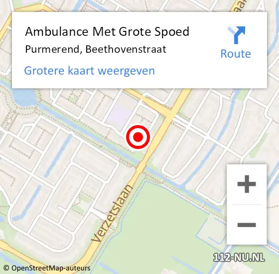 Locatie op kaart van de 112 melding: Ambulance Met Grote Spoed Naar Purmerend, Beethovenstraat op 31 januari 2024 21:45