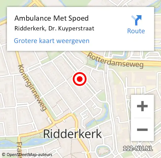 Locatie op kaart van de 112 melding: Ambulance Met Spoed Naar Ridderkerk, Dr. Kuyperstraat op 31 januari 2024 22:11