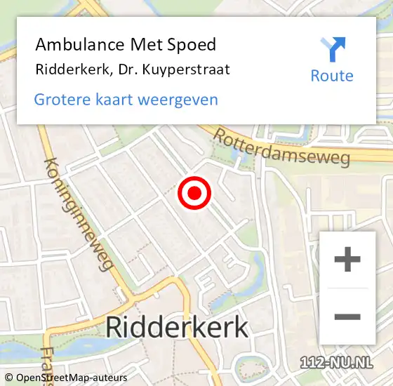 Locatie op kaart van de 112 melding: Ambulance Met Spoed Naar Ridderkerk, Dr. Kuyperstraat op 31 januari 2024 22:38