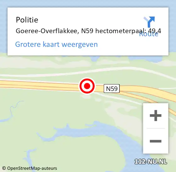 Locatie op kaart van de 112 melding: Politie Goeree-Overflakkee, N59 hectometerpaal: 49,4 op 31 januari 2024 23:05