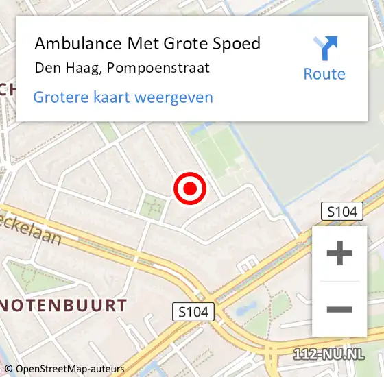 Locatie op kaart van de 112 melding: Ambulance Met Grote Spoed Naar Den Haag, Pompoenstraat op 31 januari 2024 23:16