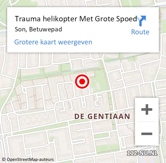 Locatie op kaart van de 112 melding: Trauma helikopter Met Grote Spoed Naar Son, Betuwepad op 1 februari 2024 00:16