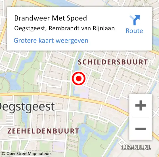 Locatie op kaart van de 112 melding: Brandweer Met Spoed Naar Oegstgeest, Rembrandt van Rijnlaan op 1 februari 2024 00:53