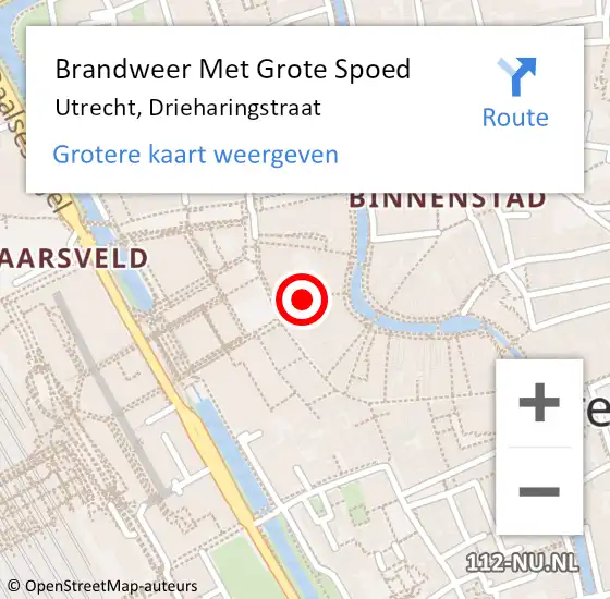 Locatie op kaart van de 112 melding: Brandweer Met Grote Spoed Naar Utrecht, Drieharingstraat op 1 februari 2024 01:25