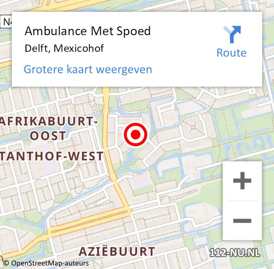 Locatie op kaart van de 112 melding: Ambulance Met Spoed Naar Delft, Mexicohof op 1 februari 2024 02:30