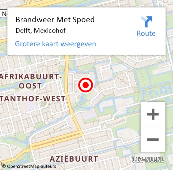 Locatie op kaart van de 112 melding: Brandweer Met Spoed Naar Delft, Mexicohof op 1 februari 2024 02:31