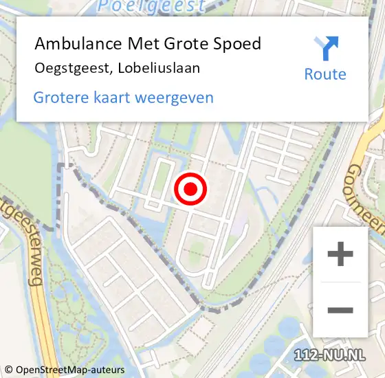 Locatie op kaart van de 112 melding: Ambulance Met Grote Spoed Naar Oegstgeest, Lobeliuslaan op 1 februari 2024 02:38