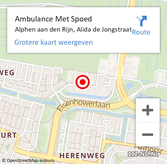 Locatie op kaart van de 112 melding: Ambulance Met Spoed Naar Alphen aan den Rijn, Alida de Jongstraat op 1 februari 2024 03:00