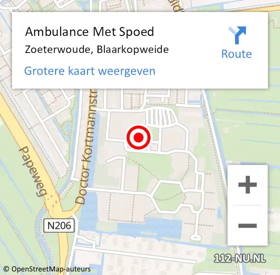 Locatie op kaart van de 112 melding: Ambulance Met Spoed Naar Zoeterwoude, Blaarkopweide op 1 februari 2024 04:10