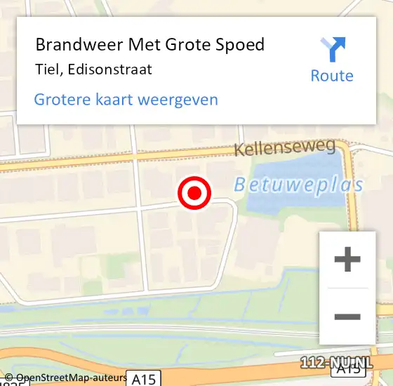 Locatie op kaart van de 112 melding: Brandweer Met Grote Spoed Naar Tiel, Edisonstraat op 1 februari 2024 05:15