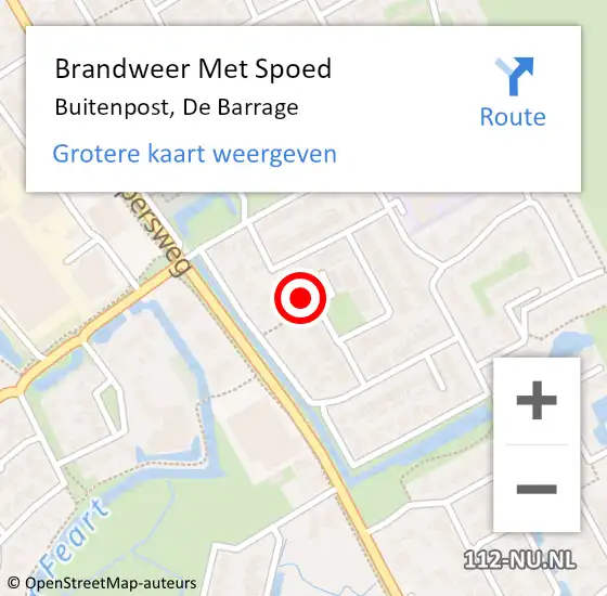 Locatie op kaart van de 112 melding: Brandweer Met Spoed Naar Buitenpost, De Barrage op 1 februari 2024 07:58