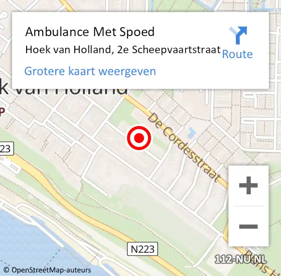 Locatie op kaart van de 112 melding: Ambulance Met Spoed Naar Hoek van Holland, 2e Scheepvaartstraat op 1 februari 2024 08:09