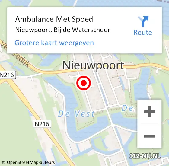 Locatie op kaart van de 112 melding: Ambulance Met Spoed Naar Nieuwpoort, Bij de Waterschuur op 1 februari 2024 08:21
