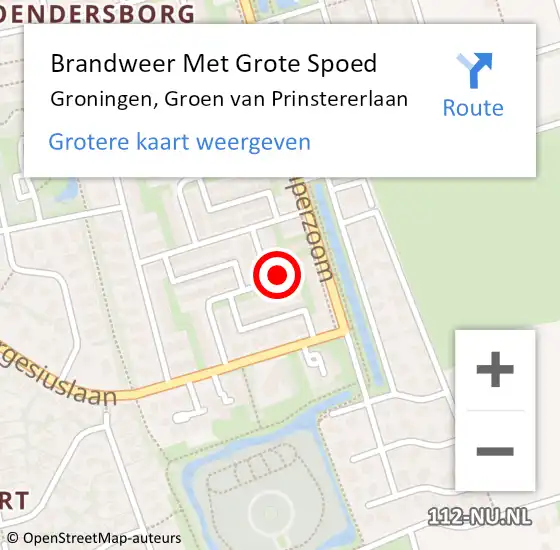 Locatie op kaart van de 112 melding: Brandweer Met Grote Spoed Naar Groningen, Groen van Prinstererlaan op 1 februari 2024 08:36