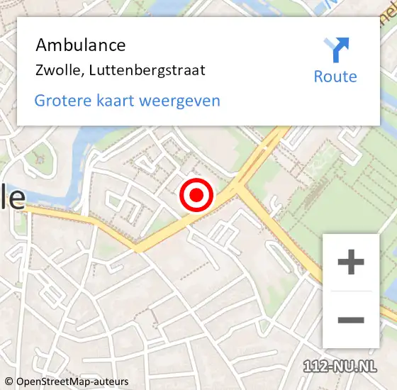 Locatie op kaart van de 112 melding: Ambulance Zwolle, Luttenbergstraat op 1 februari 2024 08:44