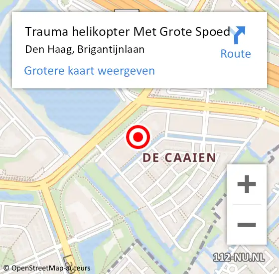 Locatie op kaart van de 112 melding: Trauma helikopter Met Grote Spoed Naar Den Haag, Brigantijnlaan op 1 februari 2024 08:44