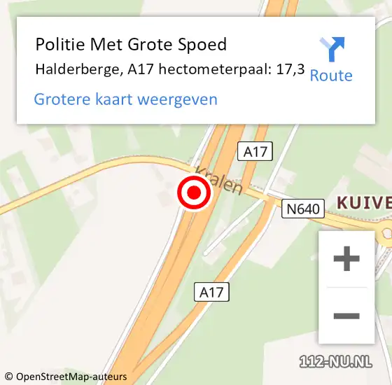 Locatie op kaart van de 112 melding: Politie Met Grote Spoed Naar Halderberge, A17 hectometerpaal: 17,3 op 1 februari 2024 09:04