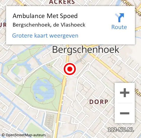 Locatie op kaart van de 112 melding: Ambulance Met Spoed Naar Bergschenhoek, de Vlashoeck op 1 februari 2024 09:08