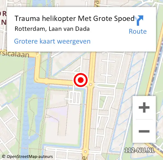 Locatie op kaart van de 112 melding: Trauma helikopter Met Grote Spoed Naar Rotterdam, Laan van Dada op 1 februari 2024 09:13