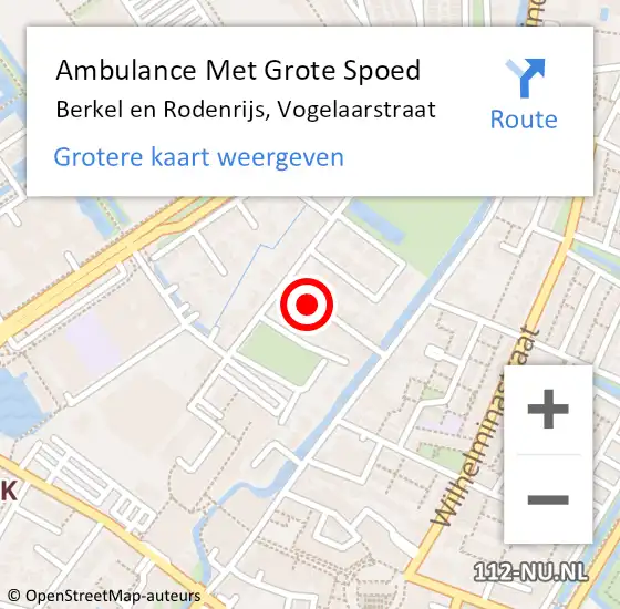 Locatie op kaart van de 112 melding: Ambulance Met Grote Spoed Naar Berkel en Rodenrijs, Vogelaarstraat op 1 februari 2024 09:24