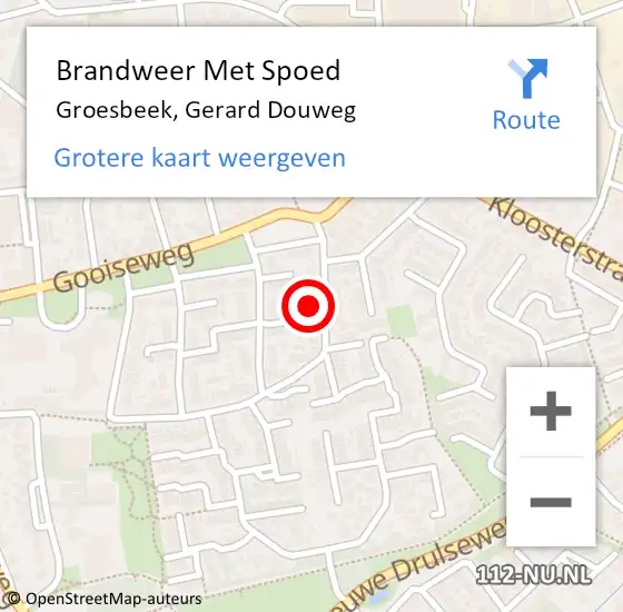 Locatie op kaart van de 112 melding: Brandweer Met Spoed Naar Groesbeek, Gerard Douweg op 1 februari 2024 09:26