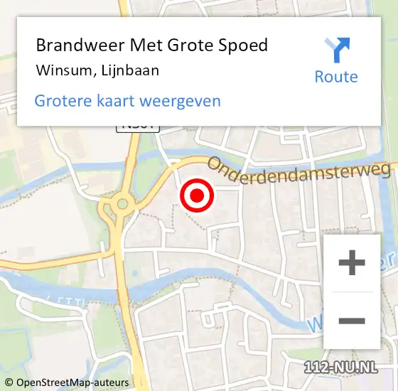 Locatie op kaart van de 112 melding: Brandweer Met Grote Spoed Naar Winsum, Lijnbaan op 1 februari 2024 10:27