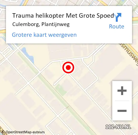 Locatie op kaart van de 112 melding: Trauma helikopter Met Grote Spoed Naar Culemborg, Plantijnweg op 1 februari 2024 10:41
