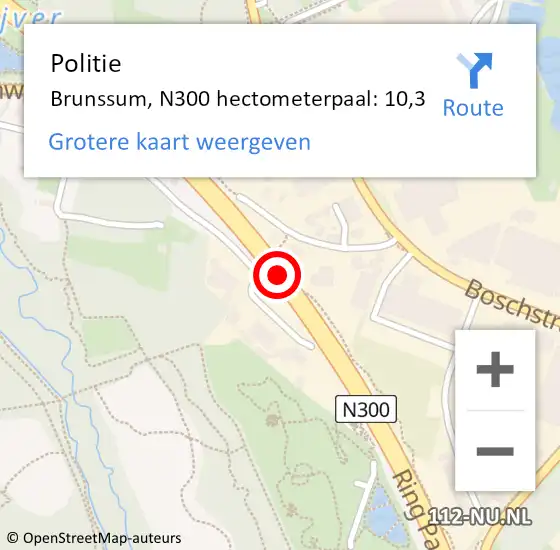 Locatie op kaart van de 112 melding: Politie Brunssum, N300 hectometerpaal: 10,3 op 1 februari 2024 10:46