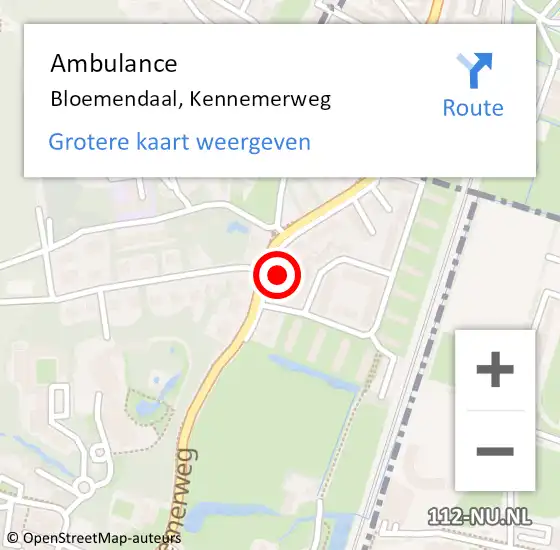 Locatie op kaart van de 112 melding: Ambulance Bloemendaal, Kennemerweg op 1 februari 2024 11:03