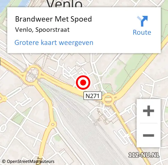 Locatie op kaart van de 112 melding: Brandweer Met Spoed Naar Venlo, Spoorstraat op 1 februari 2024 11:04