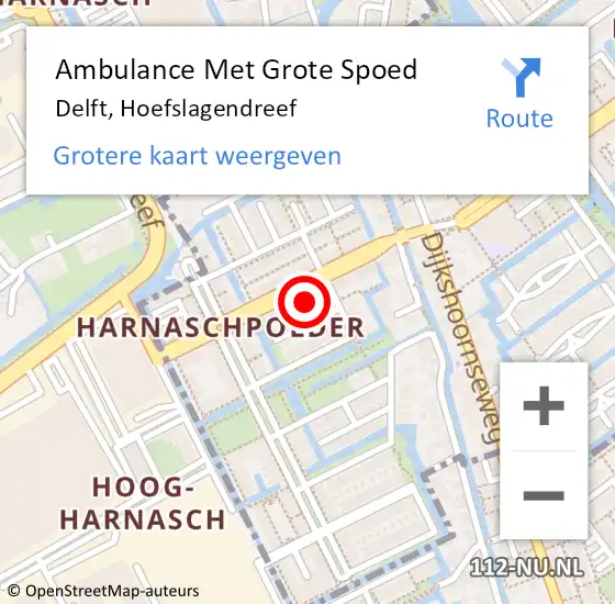 Locatie op kaart van de 112 melding: Ambulance Met Grote Spoed Naar Delft, Hoefslagendreef op 1 februari 2024 11:19