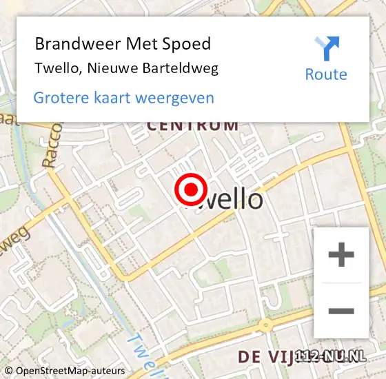 Locatie op kaart van de 112 melding: Brandweer Met Spoed Naar Twello, Nieuwe Barteldweg op 1 februari 2024 11:47