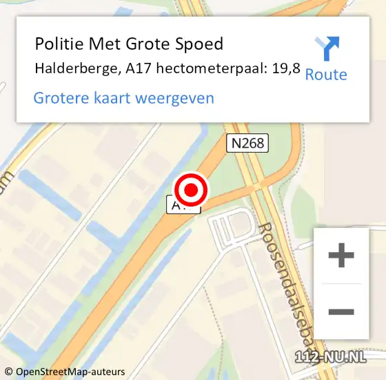 Locatie op kaart van de 112 melding: Politie Met Grote Spoed Naar Halderberge, A17 hectometerpaal: 19,8 op 1 februari 2024 12:19