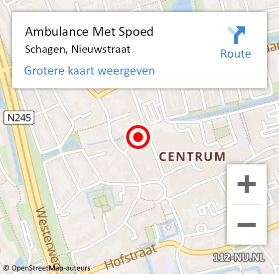 Locatie op kaart van de 112 melding: Ambulance Met Spoed Naar Schagen, Nieuwstraat op 1 februari 2024 12:23