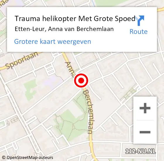 Locatie op kaart van de 112 melding: Trauma helikopter Met Grote Spoed Naar Etten-Leur, Anna van Berchemlaan op 1 februari 2024 12:44