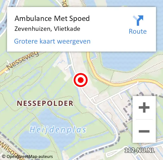 Locatie op kaart van de 112 melding: Ambulance Met Spoed Naar Zevenhuizen, Vlietkade op 1 februari 2024 13:06