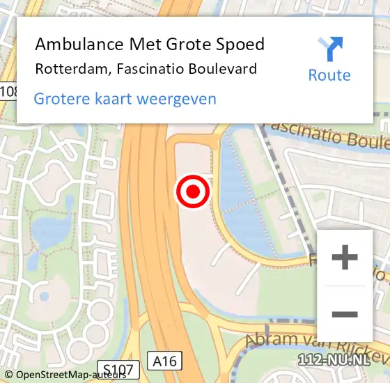 Locatie op kaart van de 112 melding: Ambulance Met Grote Spoed Naar Rotterdam, Fascinatio Boulevard op 1 februari 2024 13:36