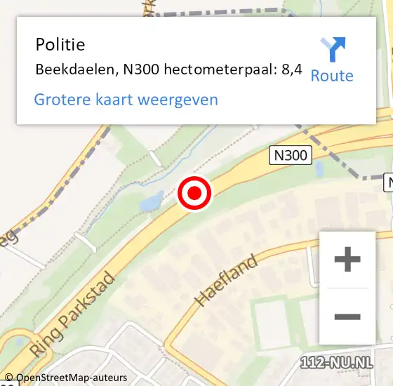 Locatie op kaart van de 112 melding: Politie Beekdaelen, N300 hectometerpaal: 8,4 op 1 februari 2024 13:42