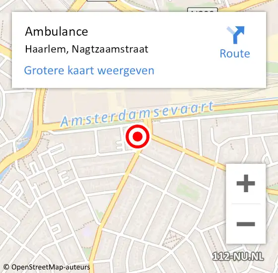 Locatie op kaart van de 112 melding: Ambulance Haarlem, Nagtzaamstraat op 1 februari 2024 13:49