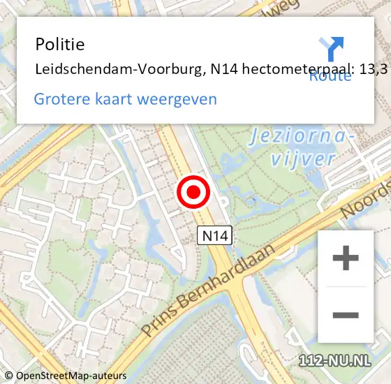 Locatie op kaart van de 112 melding: Politie Leidschendam-Voorburg, N14 hectometerpaal: 13,3 op 1 februari 2024 14:10