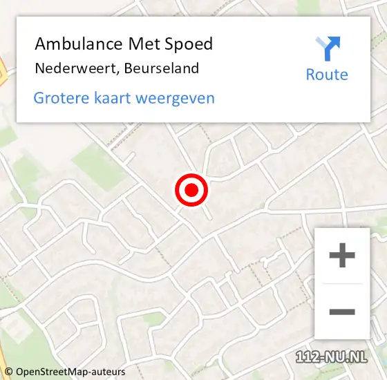 Locatie op kaart van de 112 melding: Ambulance Met Spoed Naar Nederweert, Beurseland op 1 februari 2024 14:13