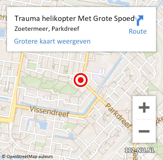 Locatie op kaart van de 112 melding: Trauma helikopter Met Grote Spoed Naar Zoetermeer, Parkdreef op 1 februari 2024 14:14