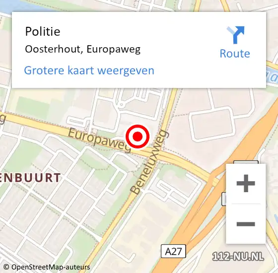 Locatie op kaart van de 112 melding: Politie Oosterhout, Europaweg op 1 februari 2024 14:23