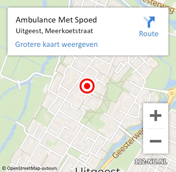 Locatie op kaart van de 112 melding: Ambulance Met Spoed Naar Uitgeest, Meerkoetstraat op 1 februari 2024 14:23