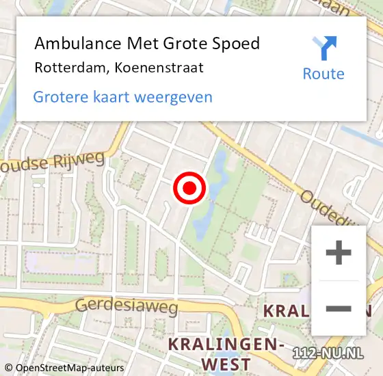 Locatie op kaart van de 112 melding: Ambulance Met Grote Spoed Naar Rotterdam, Koenenstraat op 1 februari 2024 15:25