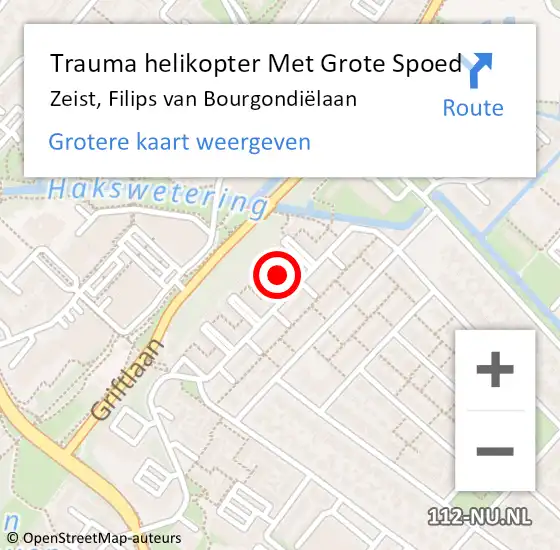 Locatie op kaart van de 112 melding: Trauma helikopter Met Grote Spoed Naar Zeist, Filips van Bourgondiëlaan op 1 februari 2024 15:31