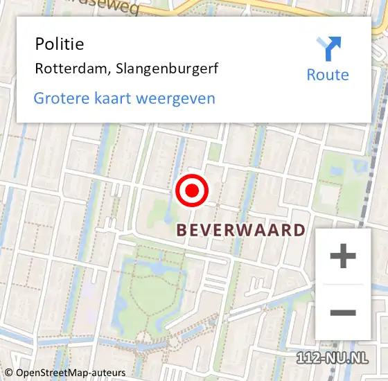 Locatie op kaart van de 112 melding: Politie Rotterdam, Slangenburgerf op 1 februari 2024 15:44