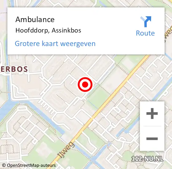 Locatie op kaart van de 112 melding: Ambulance Hoofddorp, Assinkbos op 1 februari 2024 16:32