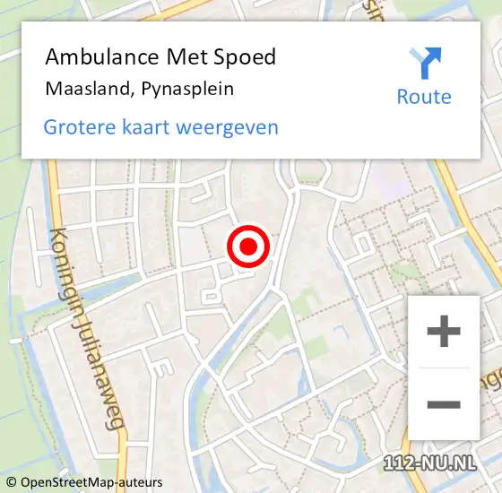Locatie op kaart van de 112 melding: Ambulance Met Spoed Naar Maasland, Pynasplein op 1 februari 2024 16:33